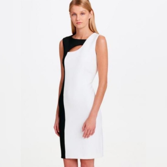 Calvin Klein White & Black Split Cut Out Sleeveless Sheath Dress - Picture 2 of 6